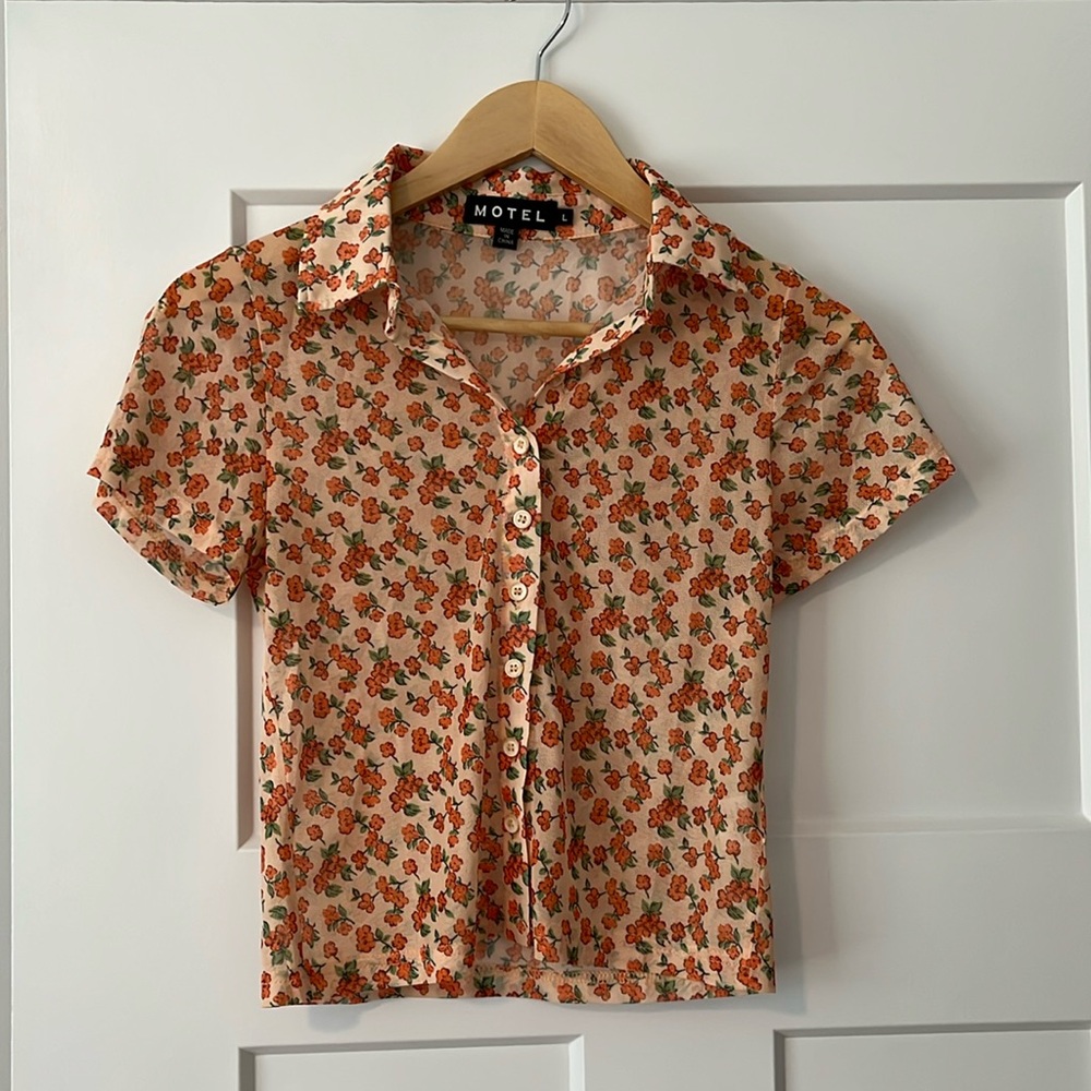 Motel Rocks Orange Floral Button Down Shirt